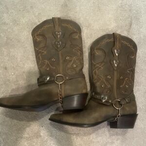 Durango Brown Western Cowboy Boots Harness Spur Straps Decorative Stitching 9.5
